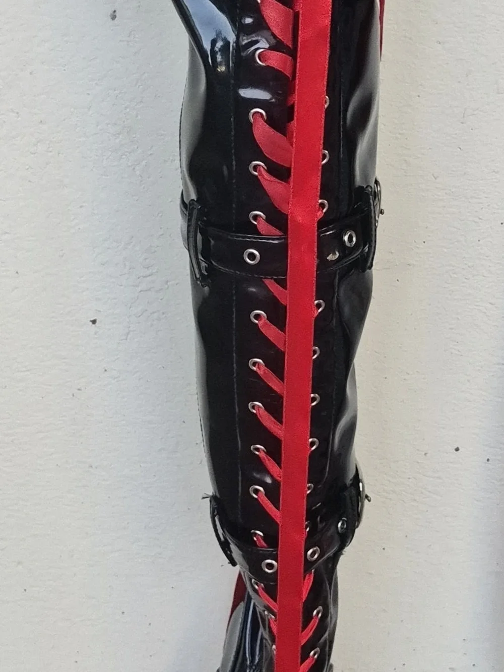 Pleaser Black Thigh-High Lace-Up Triple Stack Platform
